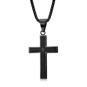 Scripture Cross Pendant Titanium Steel Necklace - Black with chain