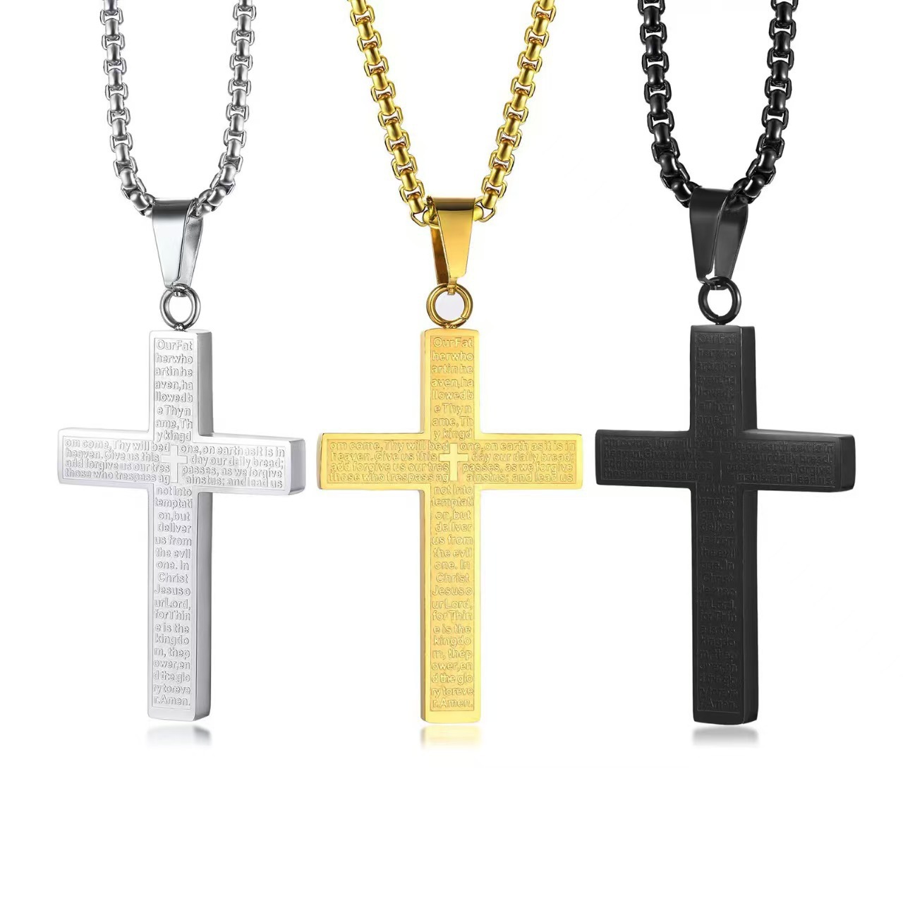 Scripture Cross Pendant Titanium Steel Necklace