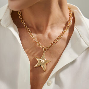 Golden silver pentagram beach resort starfish women's collarbone chain - 01 Gold 7381