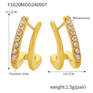 Double layered small C-shaped earrings - Gold